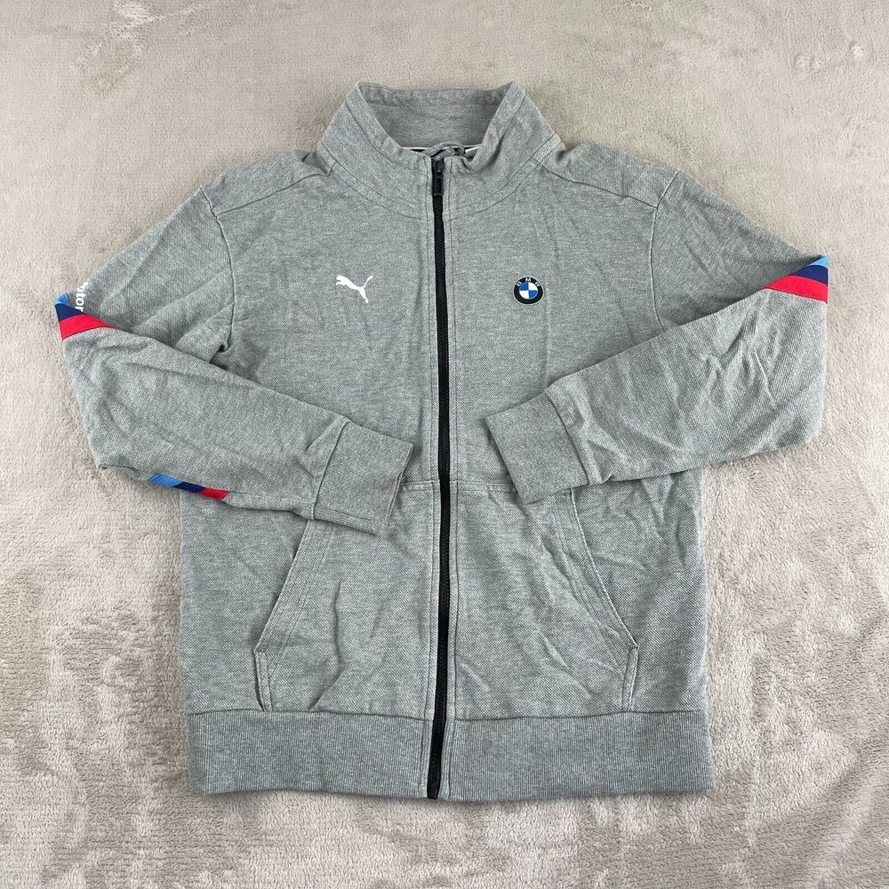 Puma x BMW Motorsports Sweater Adult Small Gray Sweatshirt‎ Full Zip 3M Striped